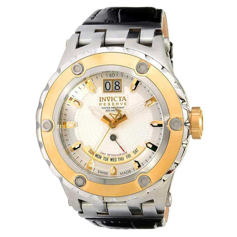Invicta Men's 10095 Reserve Specialty Subaqua Gold Plated Silver Dial Retrograde Leather Strap Watch