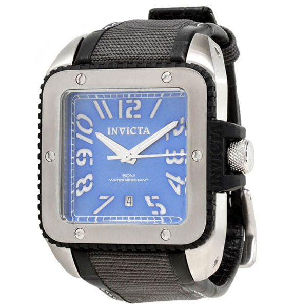 Invicta Men's 1456 Cuadro Elite Blue Dial Grey Techno & Black Leather Watch