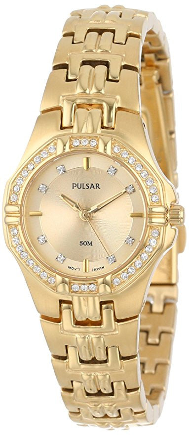 Pulsar Women s PTC390 Crystal Accented Gold Tone Stainless Steel Watch