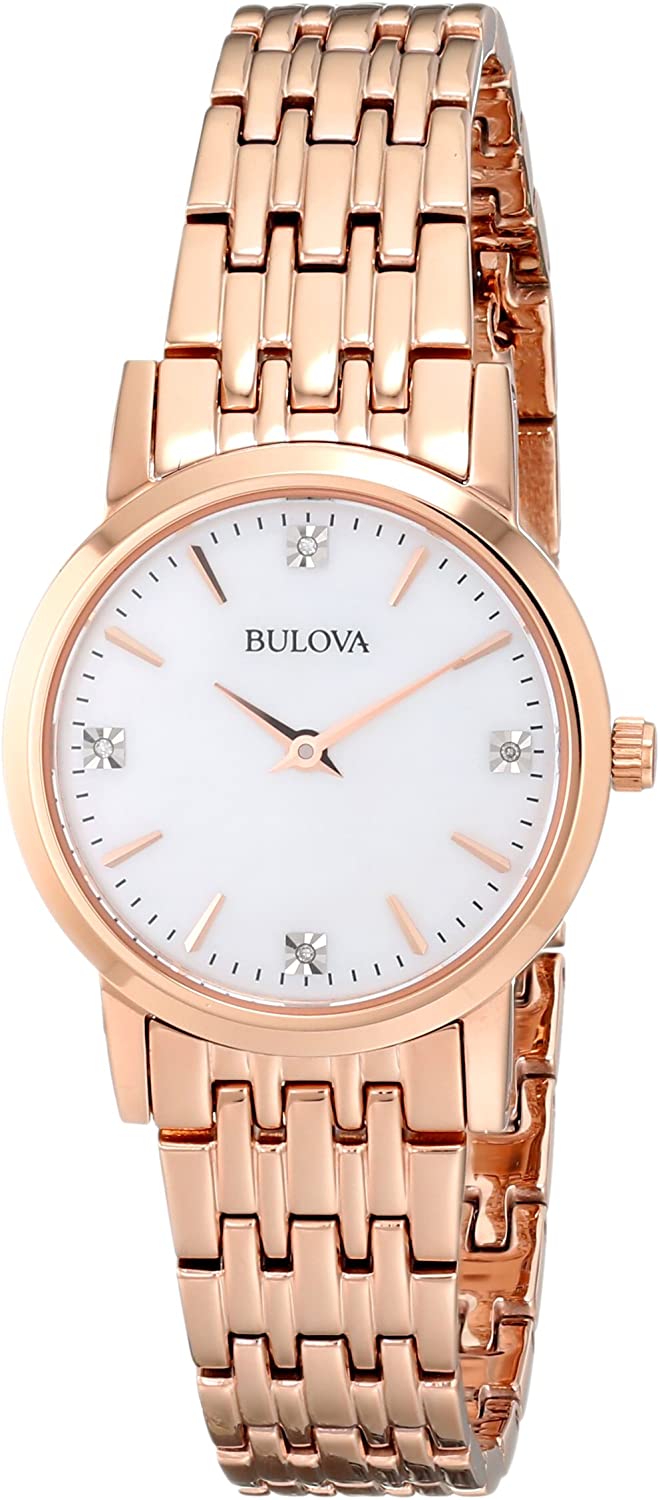 Bulova Women s 97P106 Diamond Gallery Analog Display Japanese Quartz Rose Gold Watch