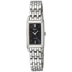 Seiko Women's SUP043 Stainless Steel and Black Dial Baguette Solar Watch