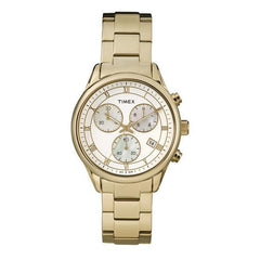 T2P408 Womens Timex Gold Tone Chronograph White Dial Dress Watch Roman Numerals