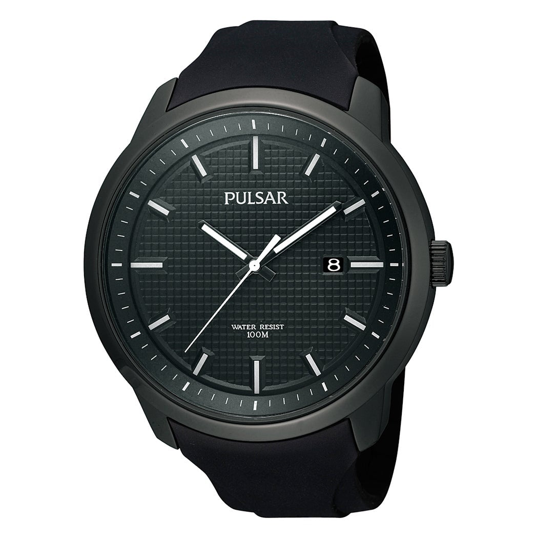 Pulsar Men s PS9099 Black Finish Rubber Band Watch